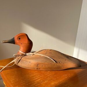 Handcrafted wooden duck  Orange and Black by Québec artisan Yôme Lebel